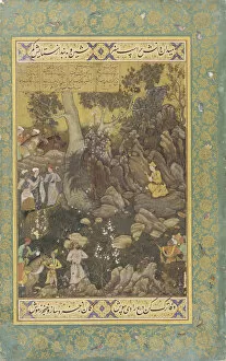 Mughal School Gallery: Jamshid Writing on a Rock, ca 1586. Artist: Abd as-Samad (Khwaja Abdus Samad)