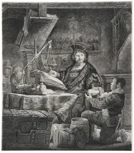 Depts Prints: Jan Uytenbogaert, the Goldweigher, 1639. Creator: Rembrandt van Rhijn (1606-1669)