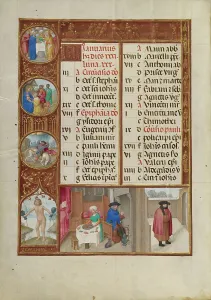 Roundel Prints: January Calendar Page: Feasting and Warming: Aquarius; Spinola Hours
