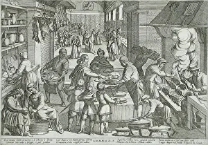 At Work Prints: January: A Kitchen, published 1599. Creator: Antonio Tempesta