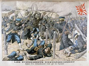 Japanese attack on a Russian entrenchment, Russo-Japanese War, 1904. Artist: Unknown Japanese attack on a Russian entrenchment, Russo-Japanese War, 1904. Artist: Unknown