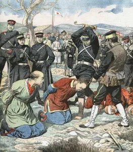 Espionage Prints: Japanese beheading Chinese functionaries, Russo-Japanese War, 1904-5