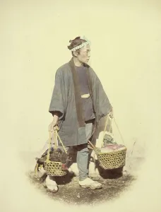 Vignette Prints: Japanese Cook, Returning from Market, 1866-1867. Creator: Felice Beato