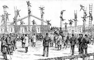 Ladders Prints: The Japanese Fire Brigade; Japanese Firemen at their Exercise, 1891. Creator: Unknown