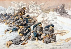 Japanese firing on Russian Red Cross train, Russo-Japanese War, 1904 Japanese firing on Russian Red Cross train, Russo-Japanese War, 1904