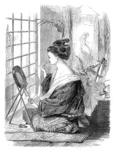 Taste Prints: Japanese girl painting her lips, 1864. Creator: Mason Jackson