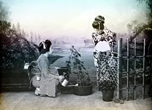 Respectful Prints: Japanese girls playing in a garden, 1880. Creator: Unknown