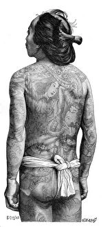 Japanese man with a tattooed back, 1895.Artist: Charles Barbant