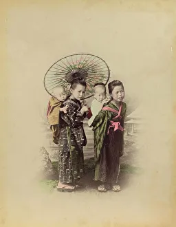 Japanese Mother with Her Three Children, 1870s-1890s. Creator: Kusakabe Kimbei