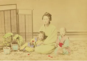 Bonsai Prints: Japanese Mother and Children, 1897. Creator: Ogawa Kazumasa