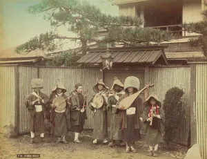 Kasa Prints: Japanese Musicians, 1870s-1890s. Creator: Kusakabe Kimbei