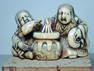 Alcoholic Collection: Japanese Netsuke of two drunkards, 18th century. Artist: Gyoku-un