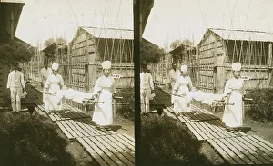 Stretcher Prints: Japanese nurses carrying a patient on a stretcher