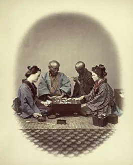 Vignette Prints: Japanese Playing Goobun, 1866-1867. Creator: Felice Beato