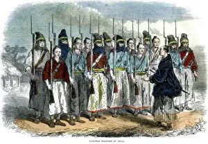Japanese soldiers at drill, 1864