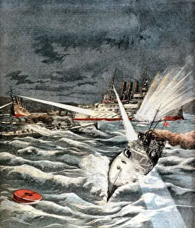 Hostility Prints: Japanese torpedo boats making surprise attack, Russo-Japanese War, 1904