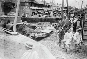 1911 Prints: Japanese typhoon-boats washed a mile inland at Tokyo, (1911?). Creator: Bain News Service