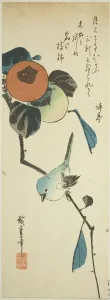 Chutanzaku Gallery: Japanese white-eye and persimmons, 1830s. Creator: Ando Hiroshige