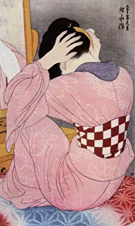 Images Dated 2nd February 2008: A Japanese woman dressing her hair, 1920s (1930). Artist: Hashiguchi Goyo