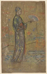 Japanese Woman Painting a Fan (recto); Standing Woman Holding Up Her Dress (verso), c