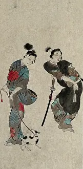Passer By Prints: A Japanese woman taking a dog for a walk compared with an effeminate samurai