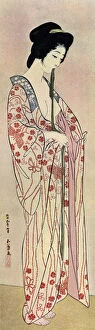 A Japanese woman wearing a nagajuban, 1920 (1930).Artist: Hashiguchi Goyo
