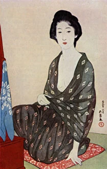 A Japanese woman wearing summer clothes, 1920 (1930).Artist: Hashiguchi Goyo