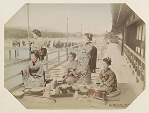 Meals Prints: Japanese women at a meal in Kyoto, Between 1870 and 1890. Creator: Anonymous