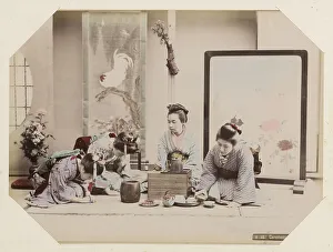 Tea Ceremony Prints: Japanese women during tea ceremony, Between 1870 and 1890. Creator: Anonymous