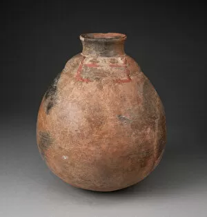 Ceramic And Pigment Collection: Jar with Abstract Human Face Painted on Shoulder, 650 / 150 B.C. Creator: Unknown