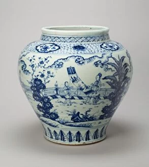 Underglaze Blue Gallery: Jar with the Four Accomplishments: Painting, Calligraphy, Music, Strategy, Ming dynasty