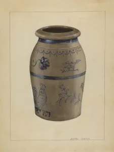 Slip Decoration Prints: Jar, c. 1936. Creator: John Dana