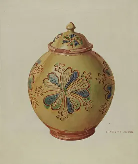 Angus Charlotte Prints: Jar with Cover, 1935/1942. Creator: Charlotte Angus