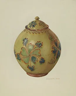 Angus Charlotte Prints: Jar with Cover, c. 1936. Creator: Charlotte Angus