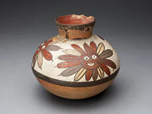 Jar Depicting Abstract Face Surrounded by Feather Motifs, 180 B. C. / A. D. 500