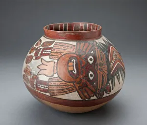 Nazca Prints: Jar Depicting a Costumed Ritual Performer Holding Plants, 180 B. C. / A. D. 500