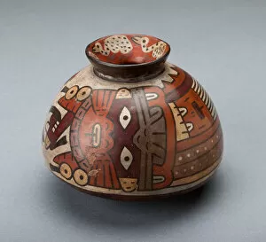 Jar Depicting a Costumed Ritual Performer Wearing Feline Mask, 180 B.C. / A.D. 500