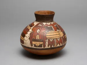 Jar Depicting Performer Wearing an Abstract Bird Costume, 180 B. C. / A. D. 500