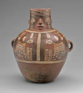 Ceramic And Pigment Prints: Jar in the Form of an Abstract Human Figure, A. D. 700 / 1000. Creator: Unknown