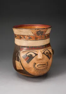 Surprised Collection: Jar in the Form of an Abstract Human Head with Face Painting, 180 B.C. / A.D. 500