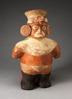 Jar in the Form of a Figure with Painted Head, Large Earflares, and Feline Headdress