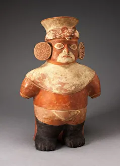 Jar in the Form of a Figure with Painted Head, Large Earflares, and Feline Headdress Jar in the Form of a Figure with Painted Head, Large Earflares, and Feline Headdress