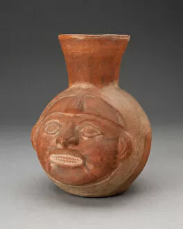 Jar in the Form of a Human Head with Face Painting and Showing Teeth, 100 B.C. / A.D. 500