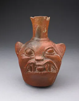 Ceramic And Pigment Prints: Jar in the Form of a Jaguar Head, A. D. 700 / 1000. Creator: Unknown