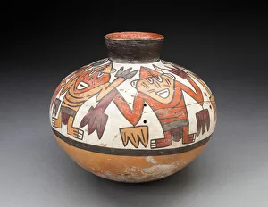 Nazca Prints: Jar with Narrowed Neck Depicting Figures with Plant Motifs as Hands and Arms