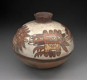 Jar with Narrowed Neck Depicting Highly Abtracted Bird or Insect, 180 B. C. / A. D. 500