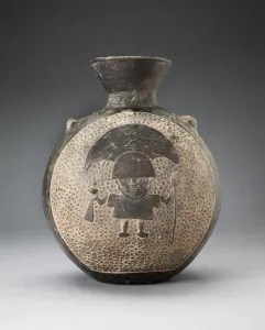 Crescent Prints: Jar with Relief of Standing Figure with Crescent Headdress, Holding Ritual Objects, A. D