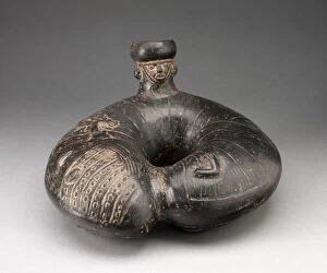 Jar Shaped like an Curling Insect with Single Spout in the Form of a Human Head, A.D