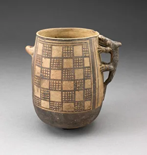 Ceramic And Pigment Prints: Jar with Textile-Like Pattern and Handle in Form of an Animal, A. D. 1000 / 1476