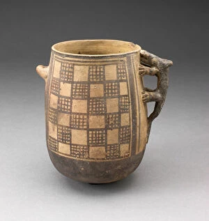 Pre Columbian Collection: Jar with Textile-Like Pattern and Handle in Form of an Animal, A. D. 1000 / 1476